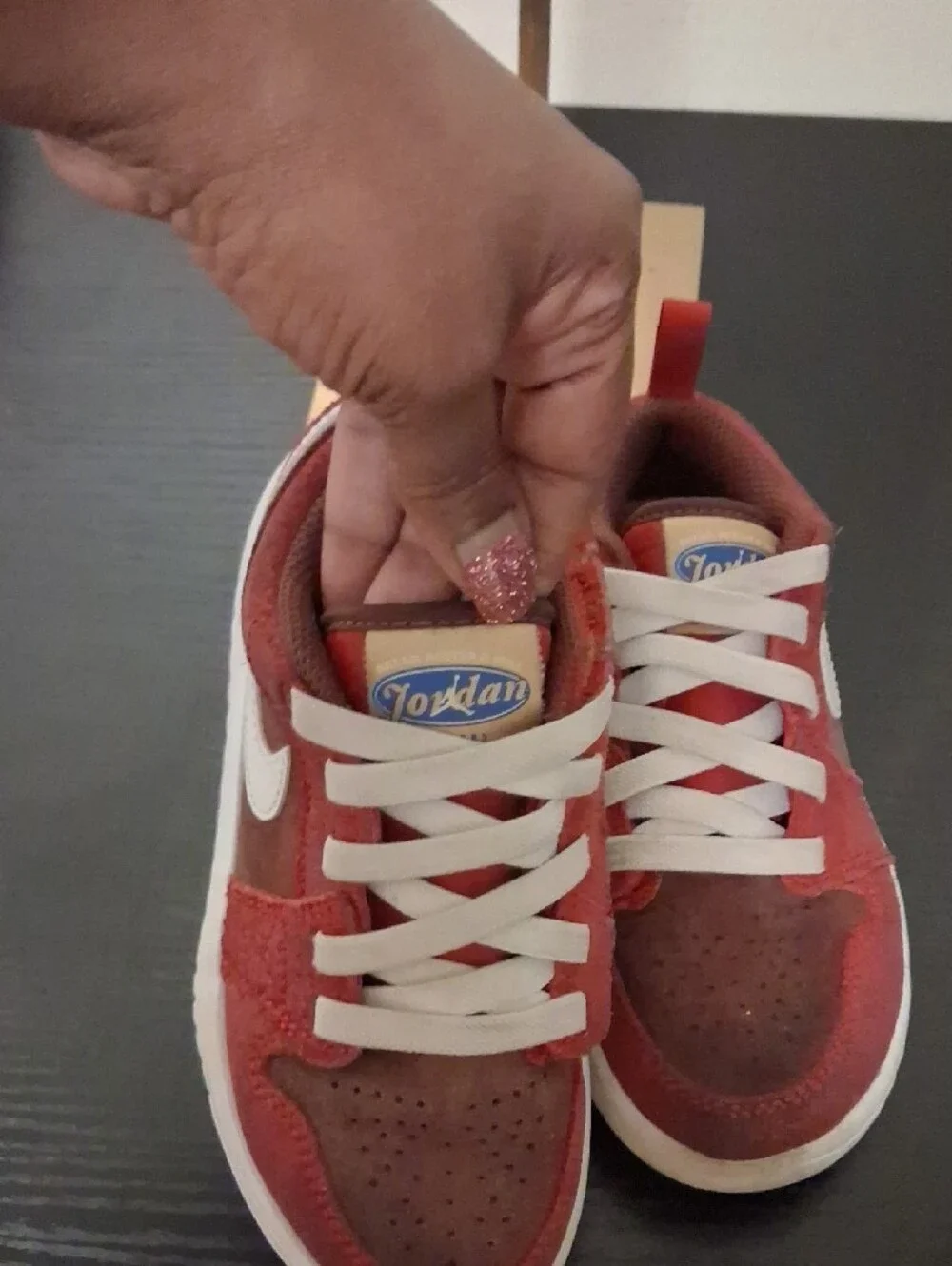 Jorfans  Red and White Suede  Low-Top Sneakers 12C